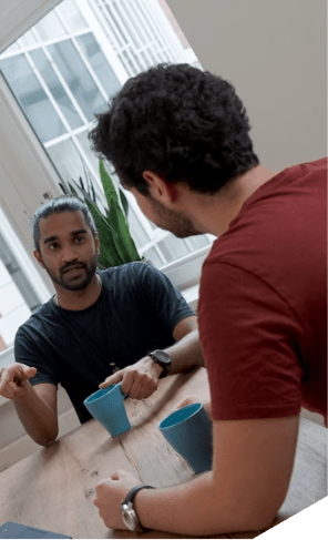 Two team members having a discussion
